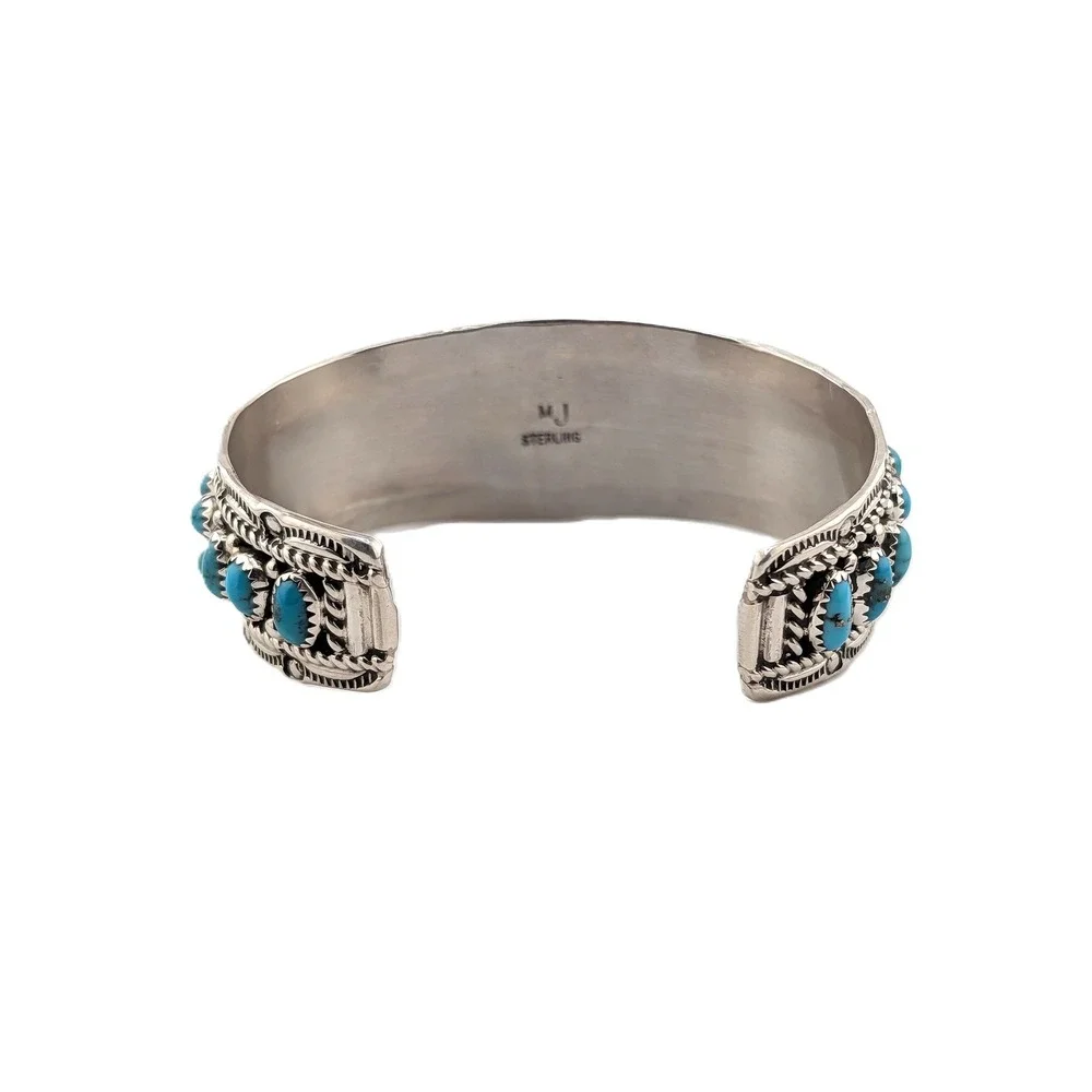 Navajo Turquoise Cluster Bracelet by Marlena‎ Jones Sterling Silver Sz 7.25in